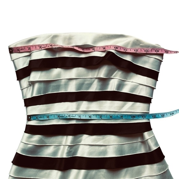 Bcbgmaxazria strapless midi dress corset ivory and black stripe layers size 0 - Picture 10 of 12